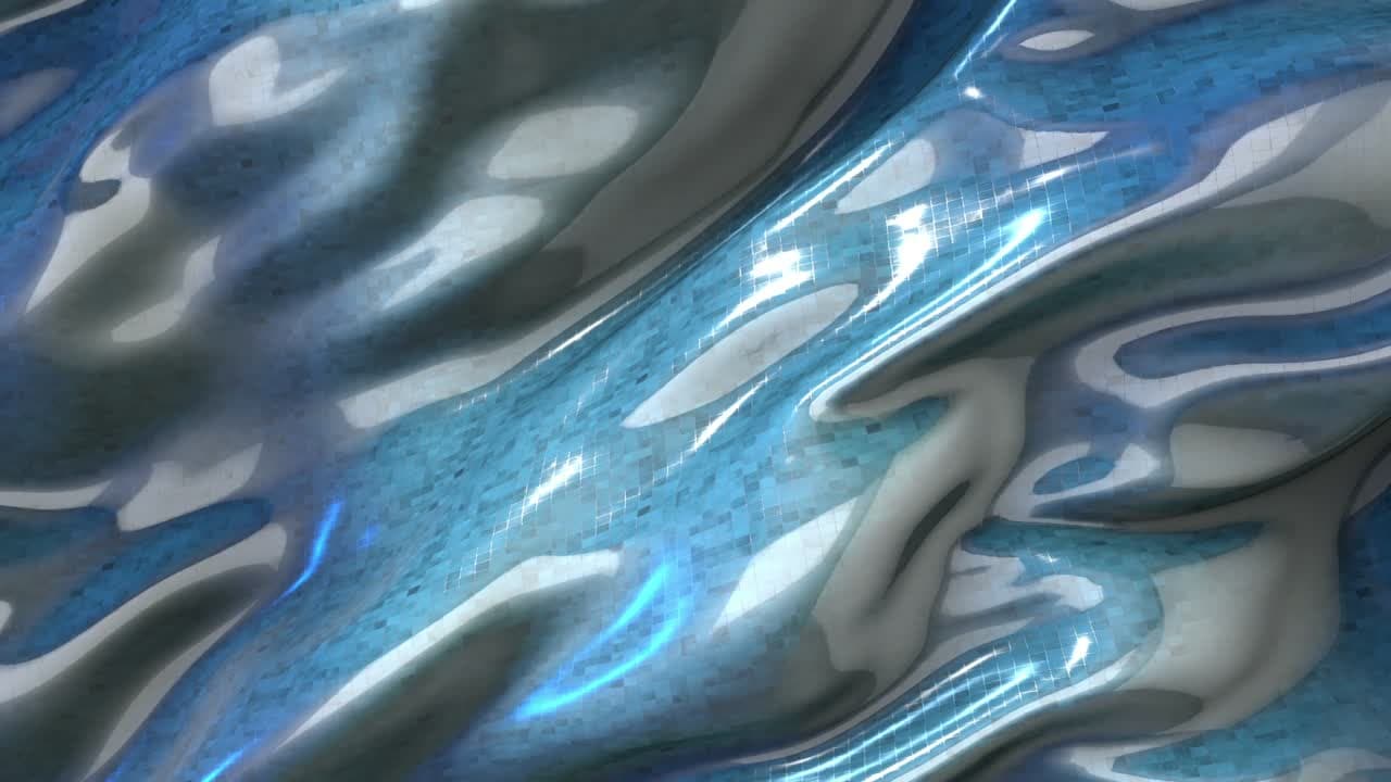 Blue-lit reflective chrome fabric motion graphic